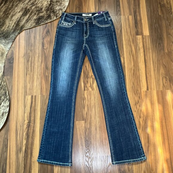 Rock & Roll Denim Mid Rise Bootcut Longhorn Women's Western Jeans (26x34) NEW - Picture 2 of 13